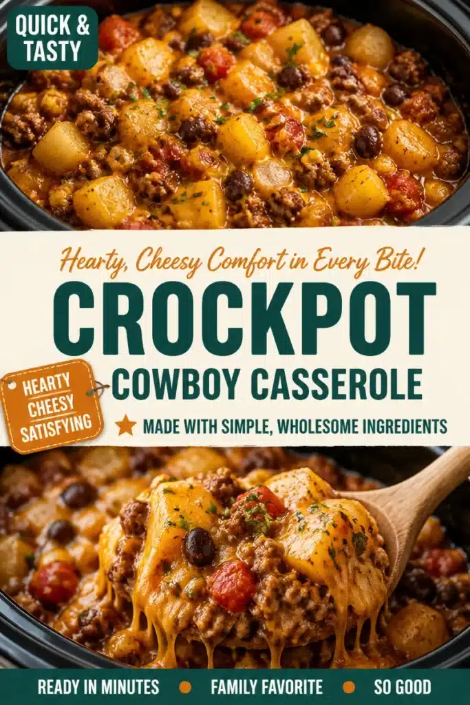 Delicious Slow-Cooker Cowboy Casserole served in a bowl with toppings
