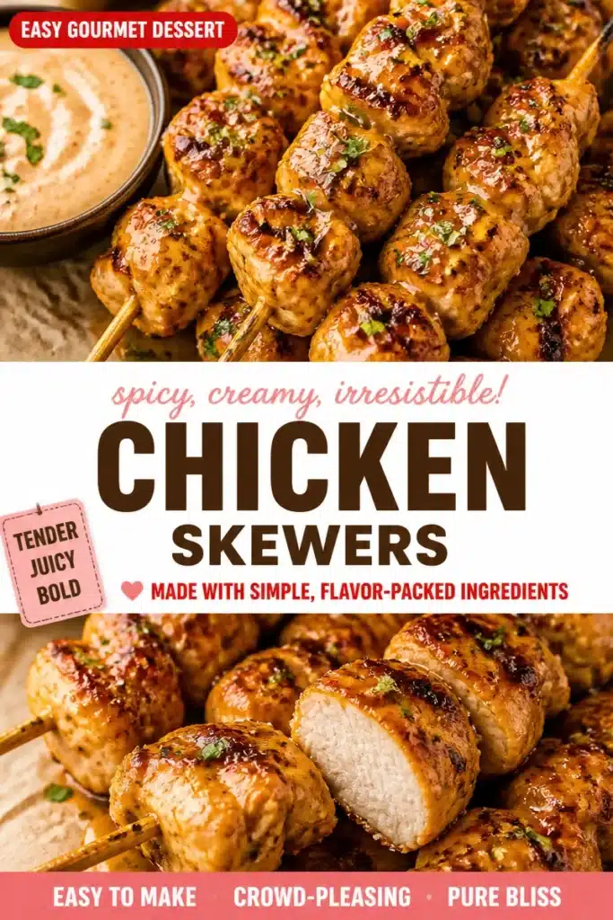 Spicy Bang Bang Chicken Skewers on a grill, garnished with herbs.