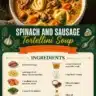 Bowl of Spinach and Sausage Tortellini Soup garnished with fresh herbs