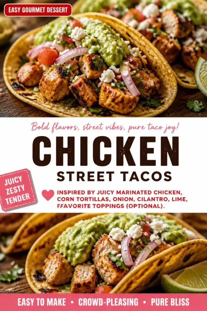 Delicious street-style chicken tacos topped with fresh ingredients and served on a plate.