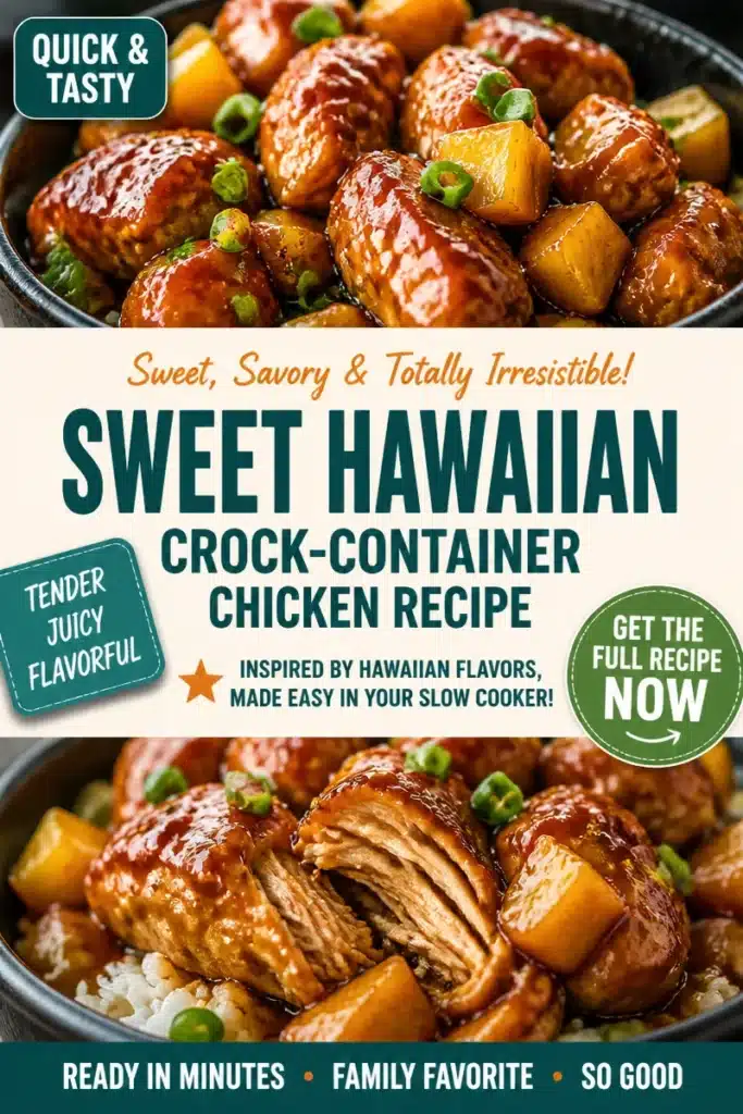 Delicious sweet Hawaiian slow cooker chicken dish served with pineapple.