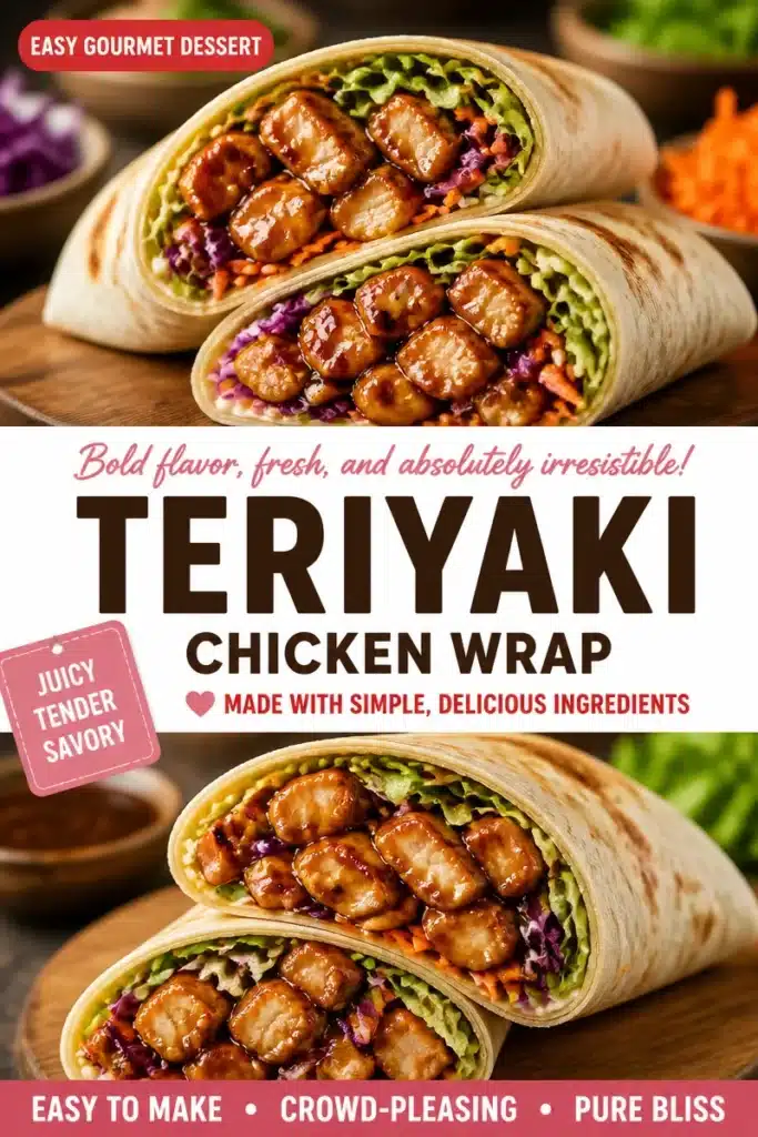 Delicious teriyaki chicken wrap filled with fresh veggies and savory sauce