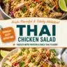 Bowl of Thai-inspired chicken salad with vibrant vegetables and dressing