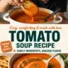 A bowl of easy homemade tomato soup garnished with fresh basil.