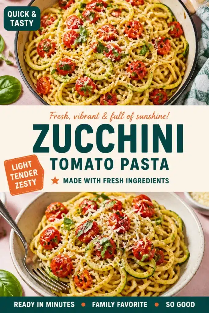 Delicious tomato zucchini pasta served with fresh herbs