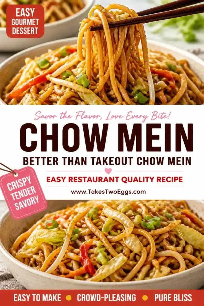 Bowl of Traditional Chinese Chow Mein with vegetables and chicken