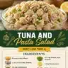 Delicious Tuna Pasta Salad served in a bowl garnished with fresh herbs