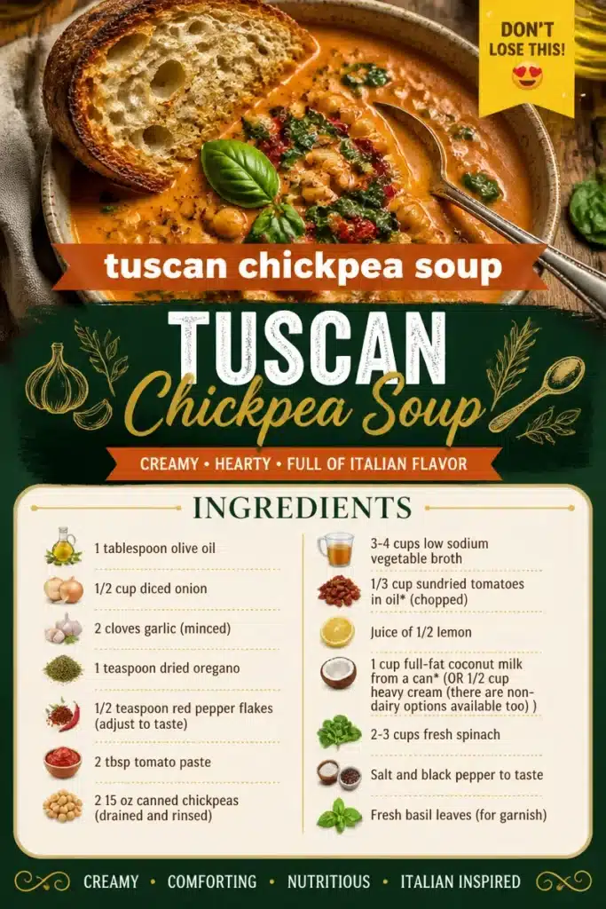 Bowl of savory Tuscan Chickpea Soup garnished with herbs and vegetables