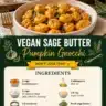 Vegan sage butter pumpkin gnocchi served with herbs on a rustic plate.