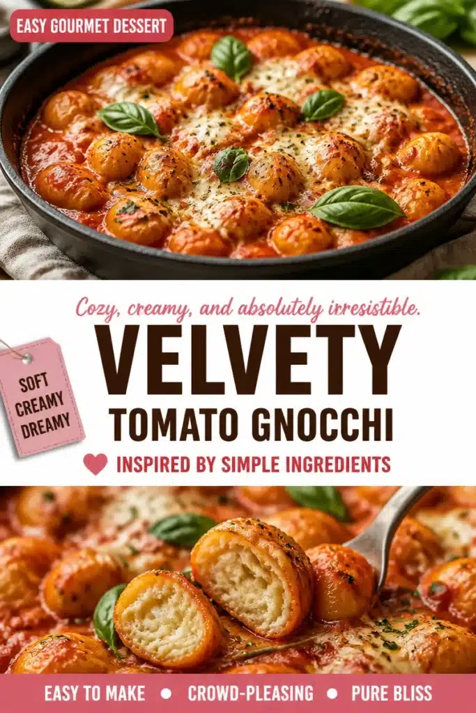 Delicious velvety tomato gnocchi served with fresh basil