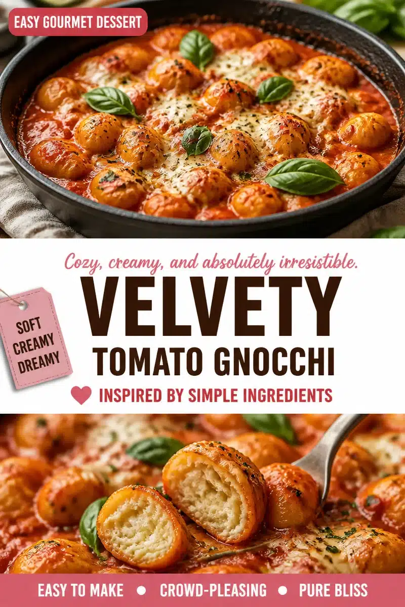 Delicious velvety tomato gnocchi served with fresh basil