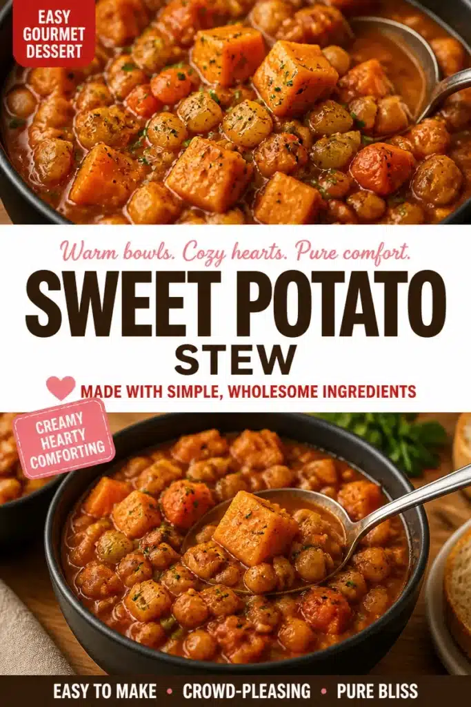 Bowl of hearty Vegan Sweet Potato Stew with vibrant vegetables