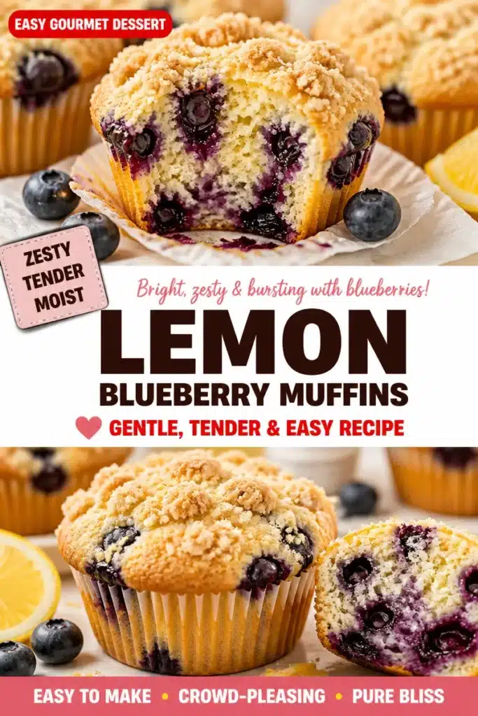 Freshly baked zesty lemon blueberry muffins on a cooling rack.