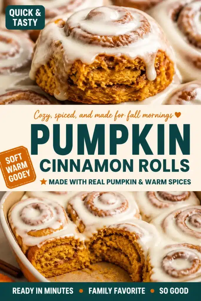 Delicious autumn pumpkin cinnamon rolls with cream cheese frosting