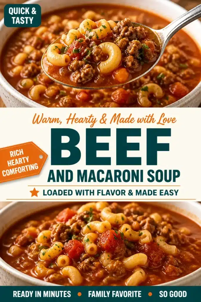 Delicious Beef and Macaroni Soup in a bowl