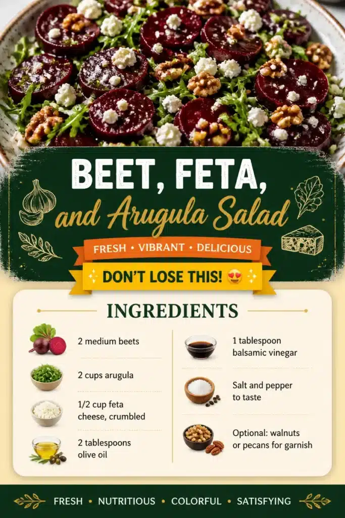 Colorful Beet Feta Arugula Salad served in a bowl