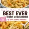 Delicious chicken rice casserole served in a baking dish with herbs and spices