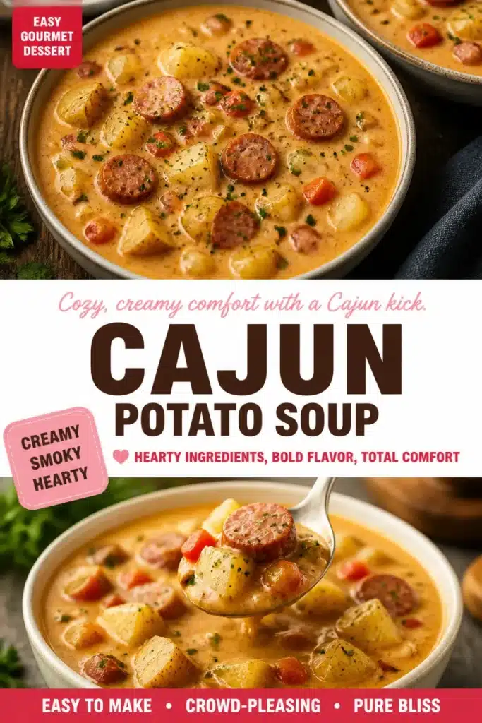 Bowl of Cajun-Style Potato Soup garnished with herbs and spices