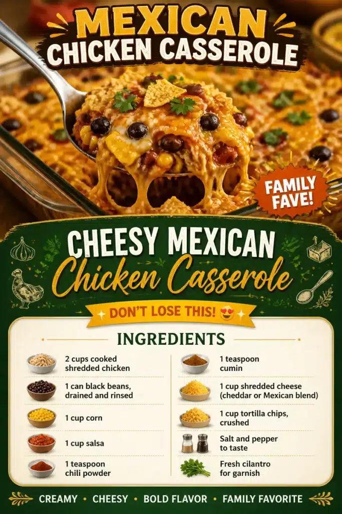 Delicious Cheesy Mexican Chicken Casserole topped with melted cheese and vibrant toppings