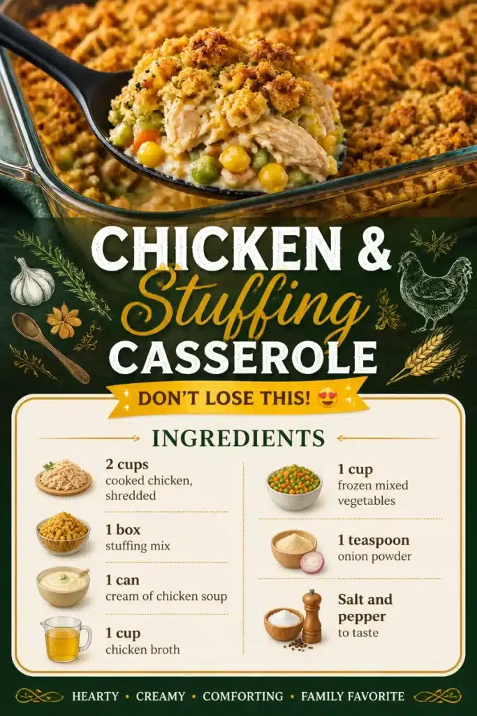 Delicious Chicken and Stuffing Casserole ready to serve