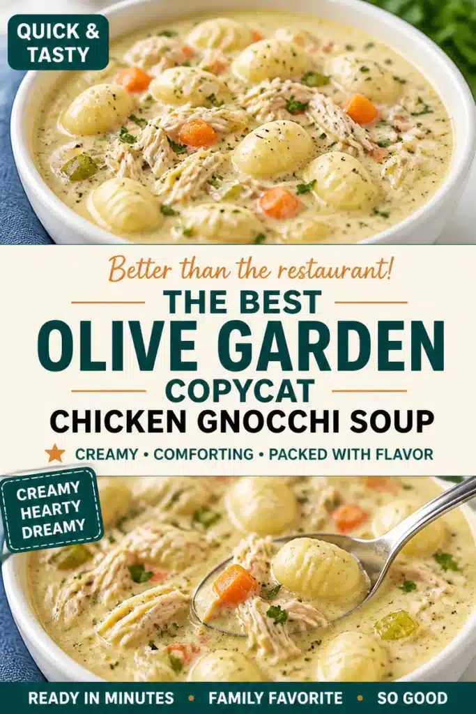 Bowl of creamy chicken gnocchi soup inspired by Olive Garden