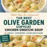 Bowl of creamy chicken gnocchi soup inspired by Olive Garden