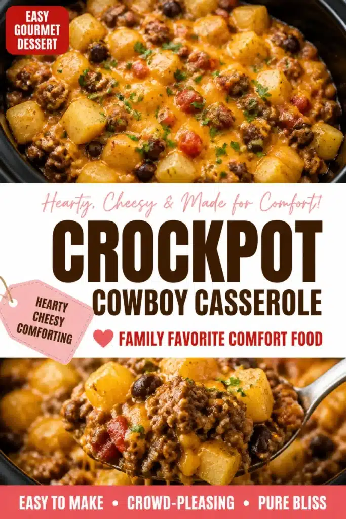 Cowboy-Style Slow Cooker Casserole served in a bowl with toppings