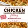 Delicious cozy chicken stuffing casserole served in a dish
