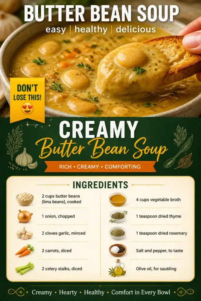 Bowl of creamy butter bean soup garnished with herbs and spices.