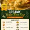 Bowl of creamy butter bean soup garnished with herbs and spices.