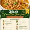 Bowl of creamy cannellini bean soup garnished with herbs