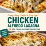 Delicious Chicken Alfredo Lasagna served in a bowl with melted cheese and herbs