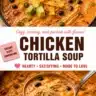Creamy chicken tortilla soup garnished with tortilla strips and fresh cilantro