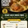 Creamy garlic chicken thighs served in a pan, ready to eat in 30 minutes.