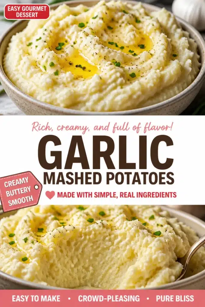 Bowl of creamy garlic mashed potatoes topped with fresh herbs