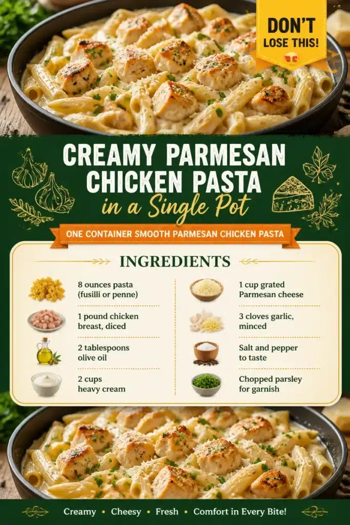 Creamy Parmesan Chicken Pasta cooked in a single pot