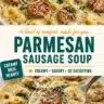 Bowl of creamy Parmesan sausage soup garnished with parsley