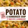 Bowl of creamy potato hamburger soup with ground beef and herbs