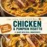 Creamy pumpkin and chicken risotto served in a bowl, garnished with parsley.