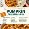 Creamy pumpkin chicken curry served in a bowl with herbs and spices.