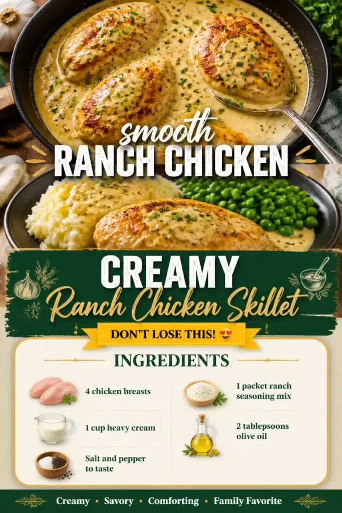 Creamy ranch chicken skillet with vegetables in a cast-iron pan