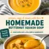 Bowl of creamy roasted butternut squash soup garnished with herbs.