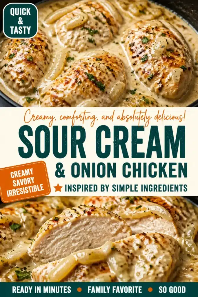 Creamy sour cream and onion chicken recipe with juicy chicken breast