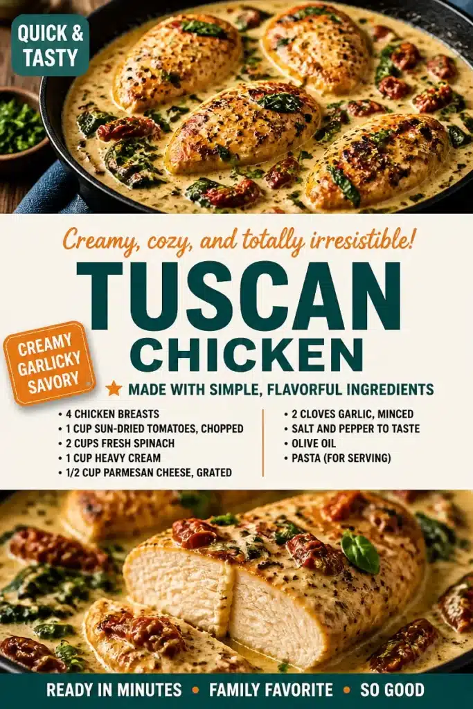 Creamy Tuscan-style chicken with spinach and sun-dried tomatoes served on a plate.