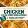Crispy chicken biscuit casserole ready to serve, featuring golden biscuits and juicy chicken.
