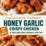 Crispy honey garlic chicken garnished with sesame seeds and green onions
