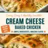 Cream cheese baked chicken served with vegetables on a plate