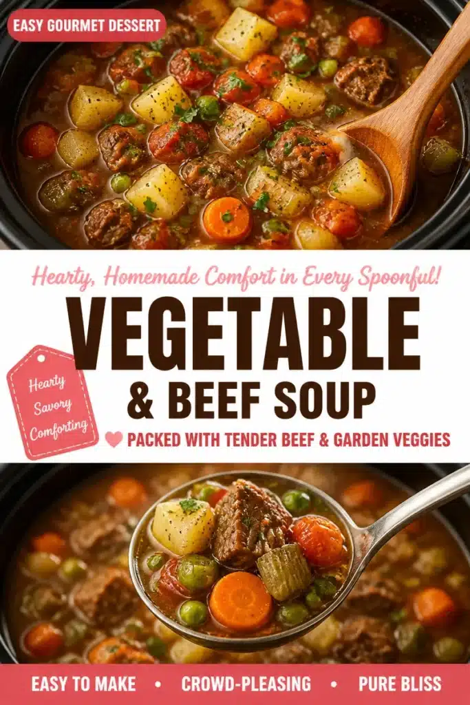Easy one-pot vegetable beef soup with fresh vegetables and tender beef