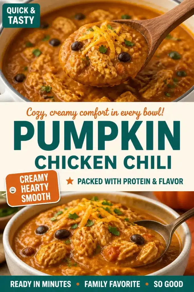 Bowl of easy pumpkin-chicken chili topped with fresh herbs.