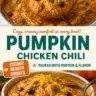 Bowl of easy pumpkin-chicken chili topped with fresh herbs.